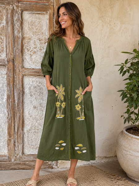Vestido Maxi Palmeras Camisero